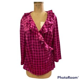 Vintage | Fushia Satin Ruffle Wrap Blouse